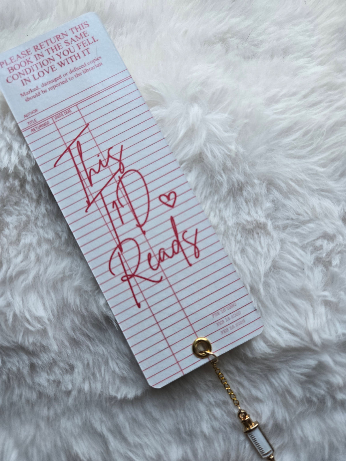 This T1D Reads Crimson Library Card Bookmark