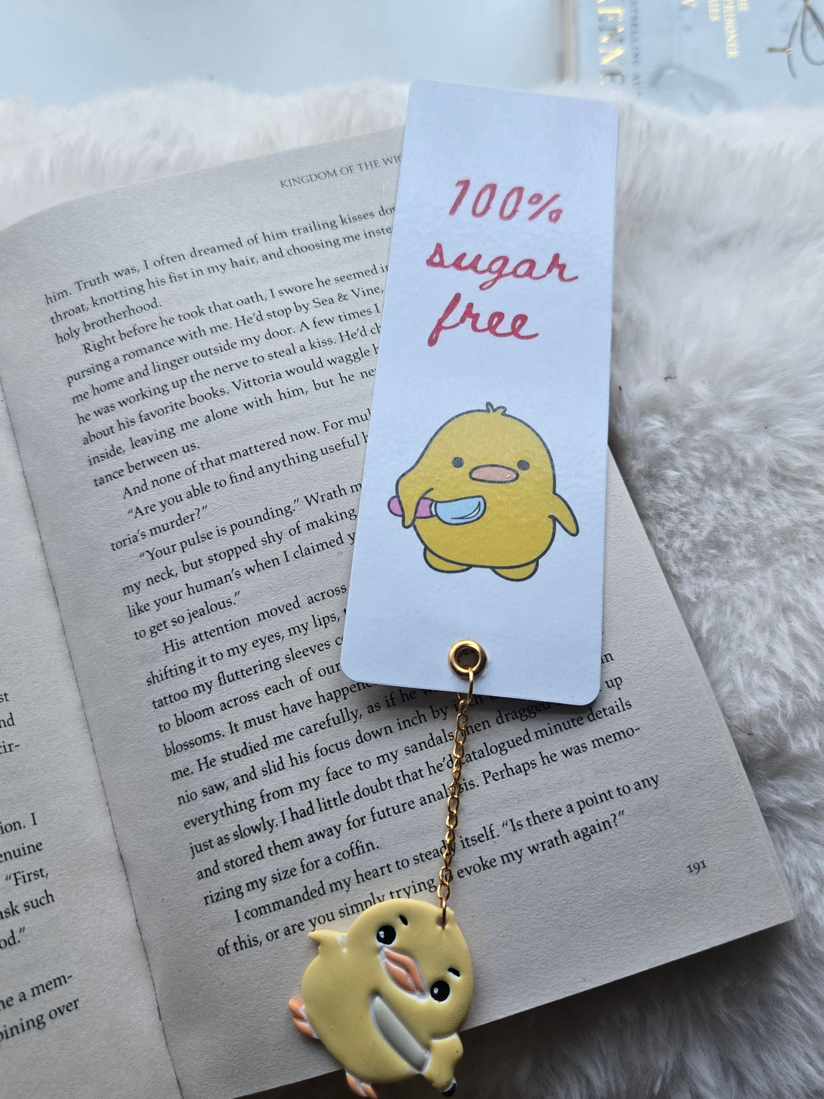 100% Sugar Free Funny Duck Bookmark – Sassy Diabetic Stationery with Knife Duck Charm
