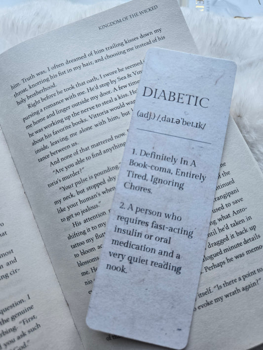 'Diabetic' Definition Bookmark – Funny Bookish & Chronic Illness Dictionary Card