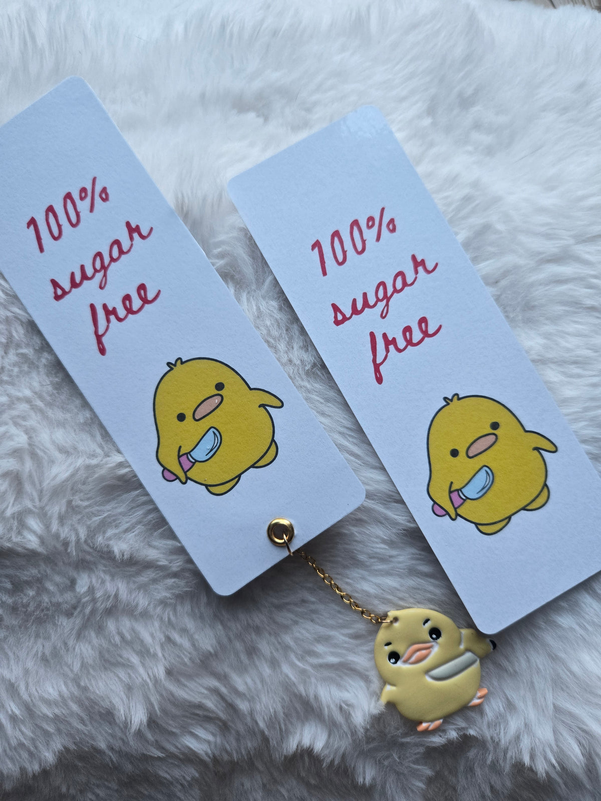 100% Sugar Free Funny Duck Bookmark – Sassy Diabetic Stationery with Knife Duck Charm