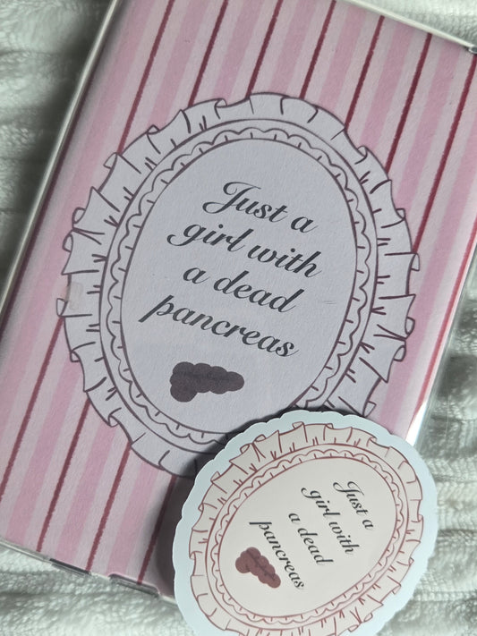 'Just a Girl With a Dead Pancreas' Coquette Diabetic Vinyl Matte Sticker – Funny T1D & Bookish Reading Tropes