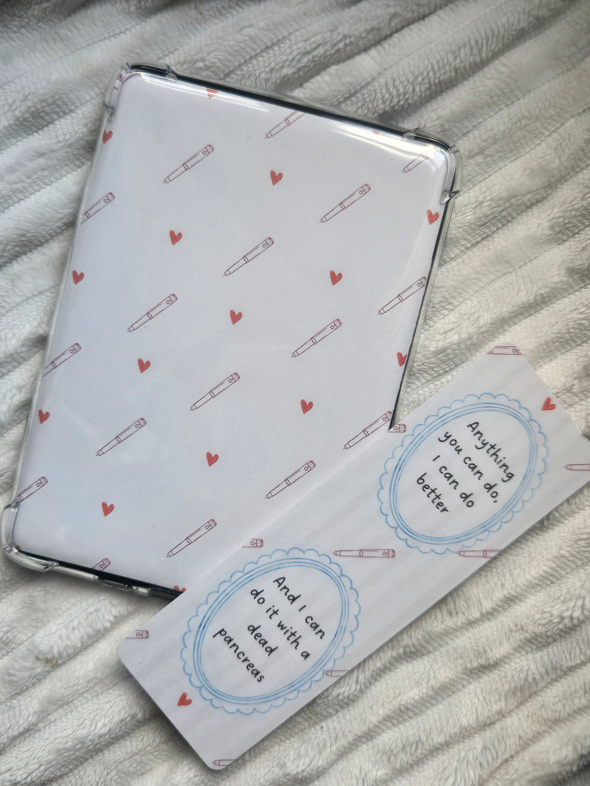 Insulin Pens & Hearts Kindle Insert – Minimalist T1D Case Backplate for Kindle Paperwhite