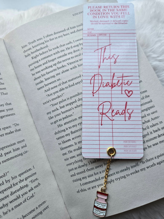 This Diabetic Reads Crimson Library Card Bookmark