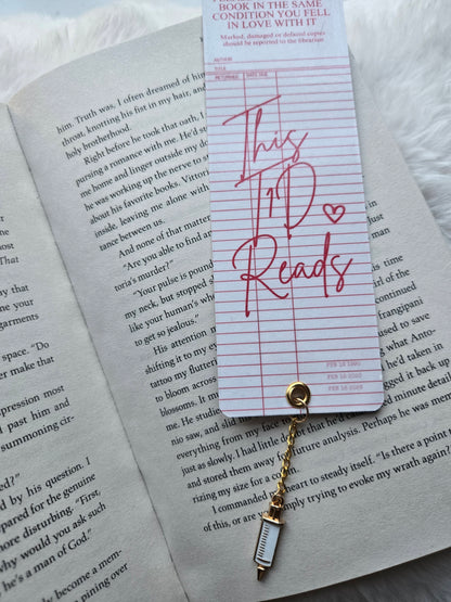 This T1D Reads Crimson Library Card Bookmark