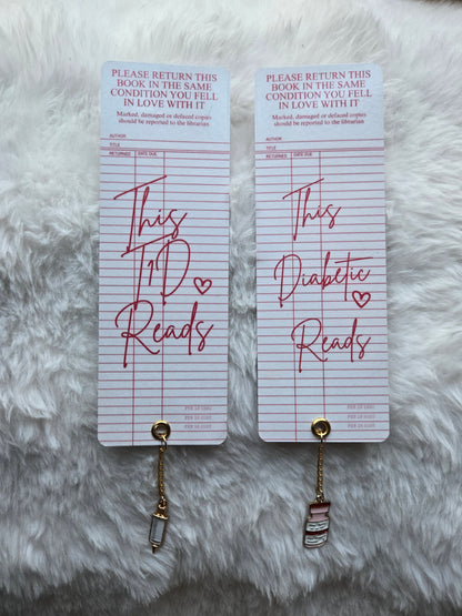 This Diabetic Reads Crimson Library Card Bookmark