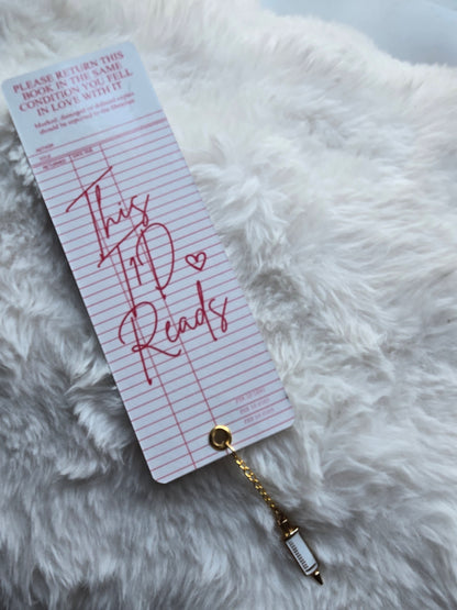 This T1D Reads Crimson Library Card Bookmark