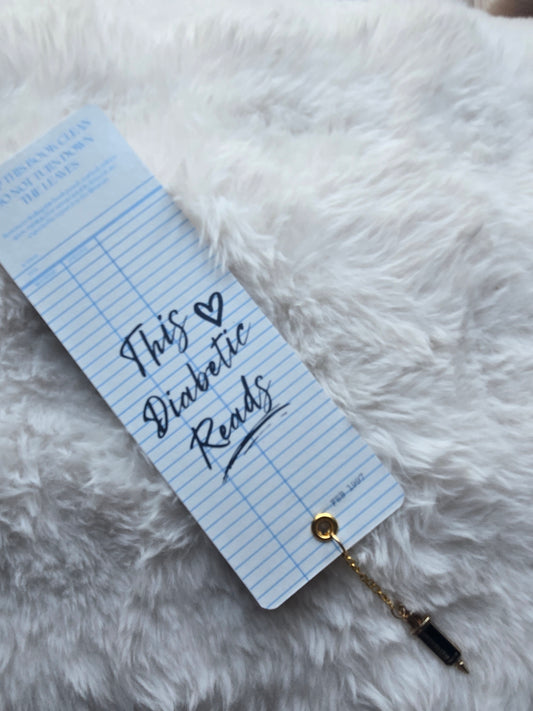 This Diabetic Reads Blue Library Card Bookmark