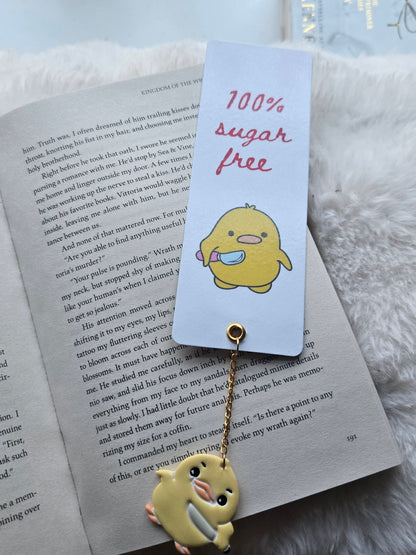 100% Sugar Free Funny Duck Bookmark – Sassy Diabetic Stationery with Knife Duck Charm