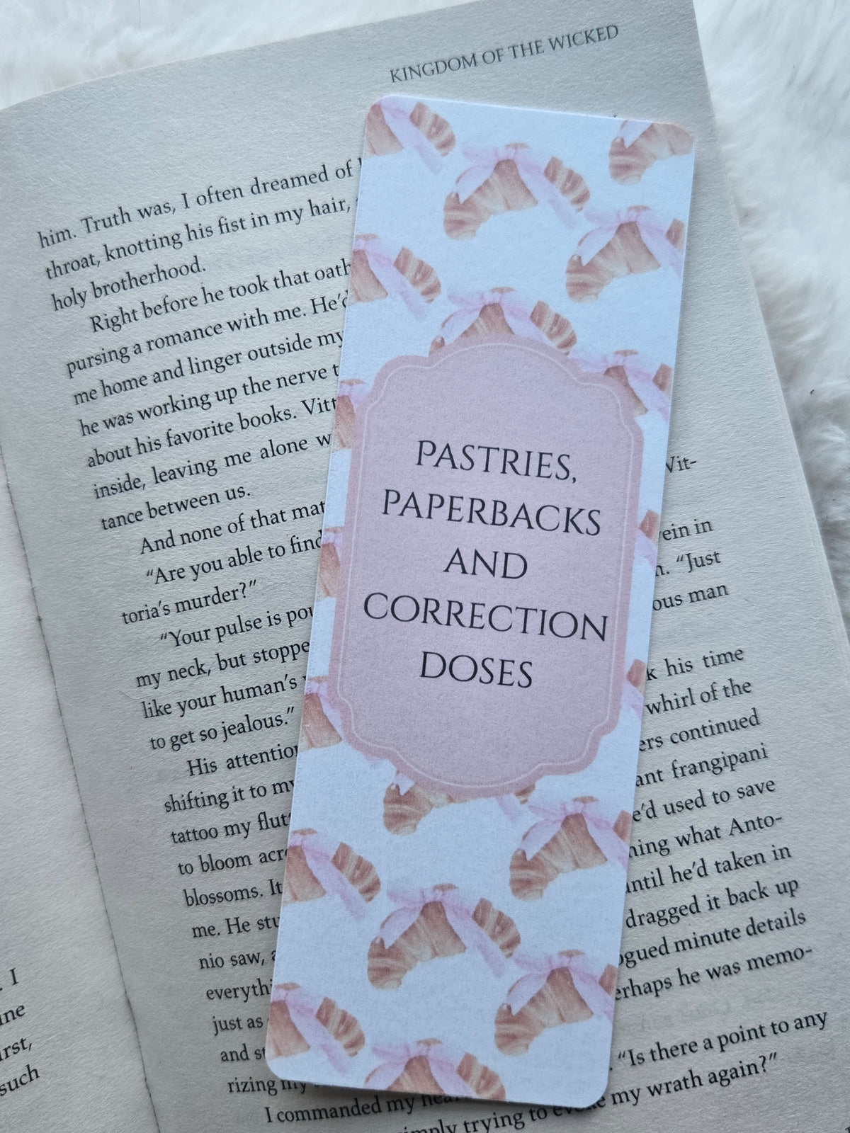 Pastries, Paperbacks and Correction Doses Bookmark – French Coquette Diabetic Reader Gift