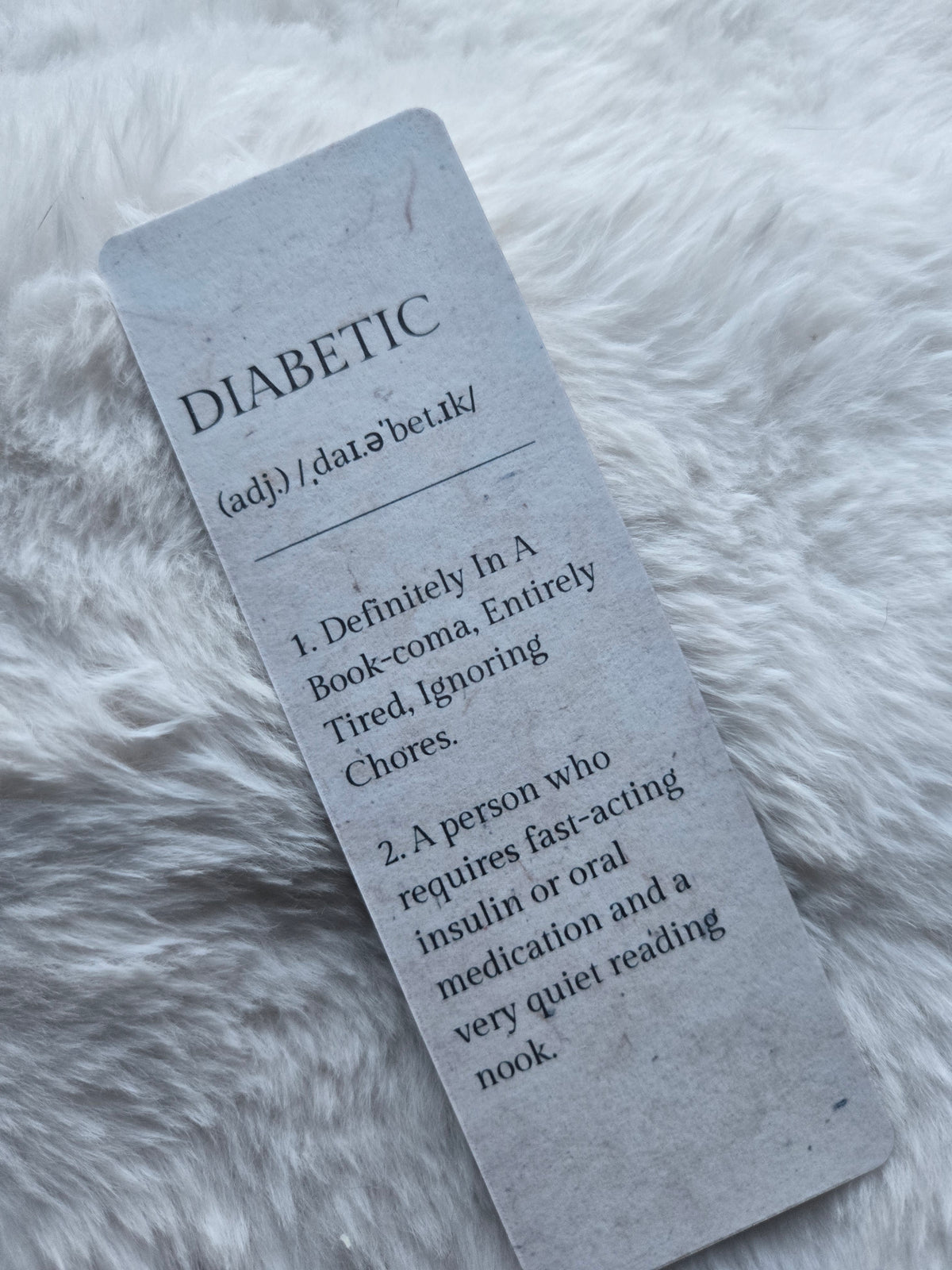 'Diabetic' Definition Bookmark – Funny Bookish & Chronic Illness Dictionary Card