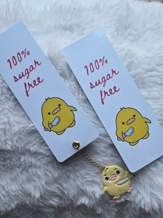 100% Sugar Free Funny Duck Bookmark – Sassy Diabetic Stationery with Knife Duck Charm