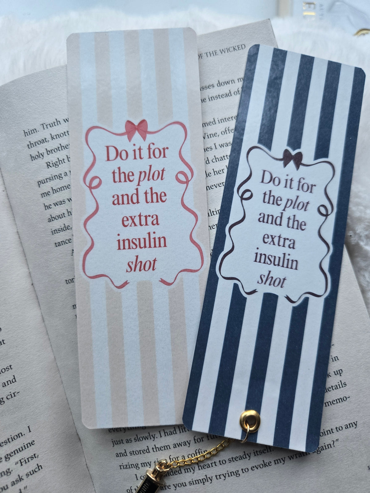 Do It for the Plot and the Extra Insulin Shot Bookmark – Diabetic Bookish Gift with Syringe Charm