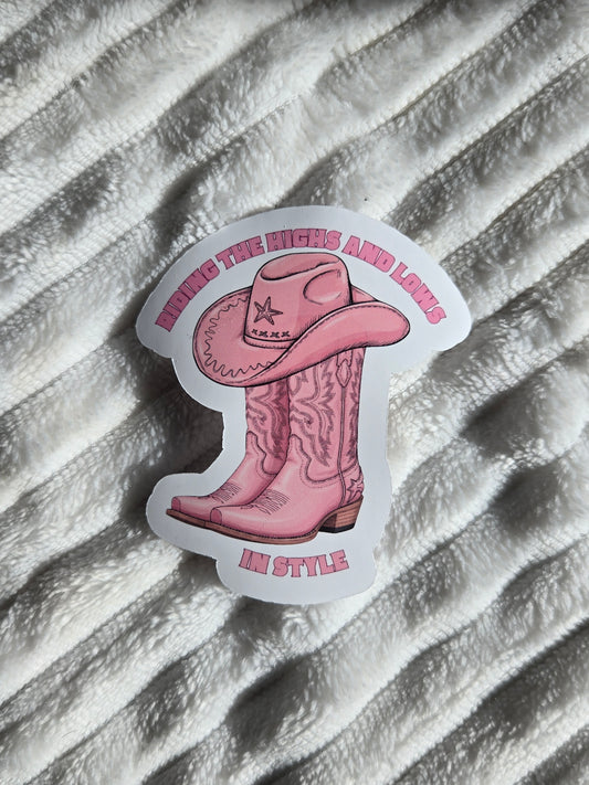 Riding the Highs & Lows in Style Western Decal - Pink Cowgirl Boots Diabetic Sticker (Copy)