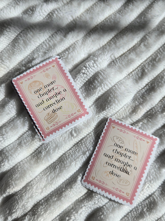 Vintage Postage Stamp Sticker – 'One More Chapter & Correction Dose' Bookish Diabetic Vinyl Decal