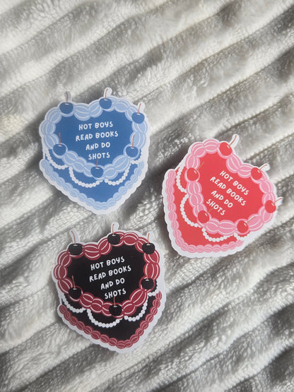 'Hot Boys Read Books and Do Shots' Diabetic Decal - Vintage Heart Cake Vinyl Matte Sticker