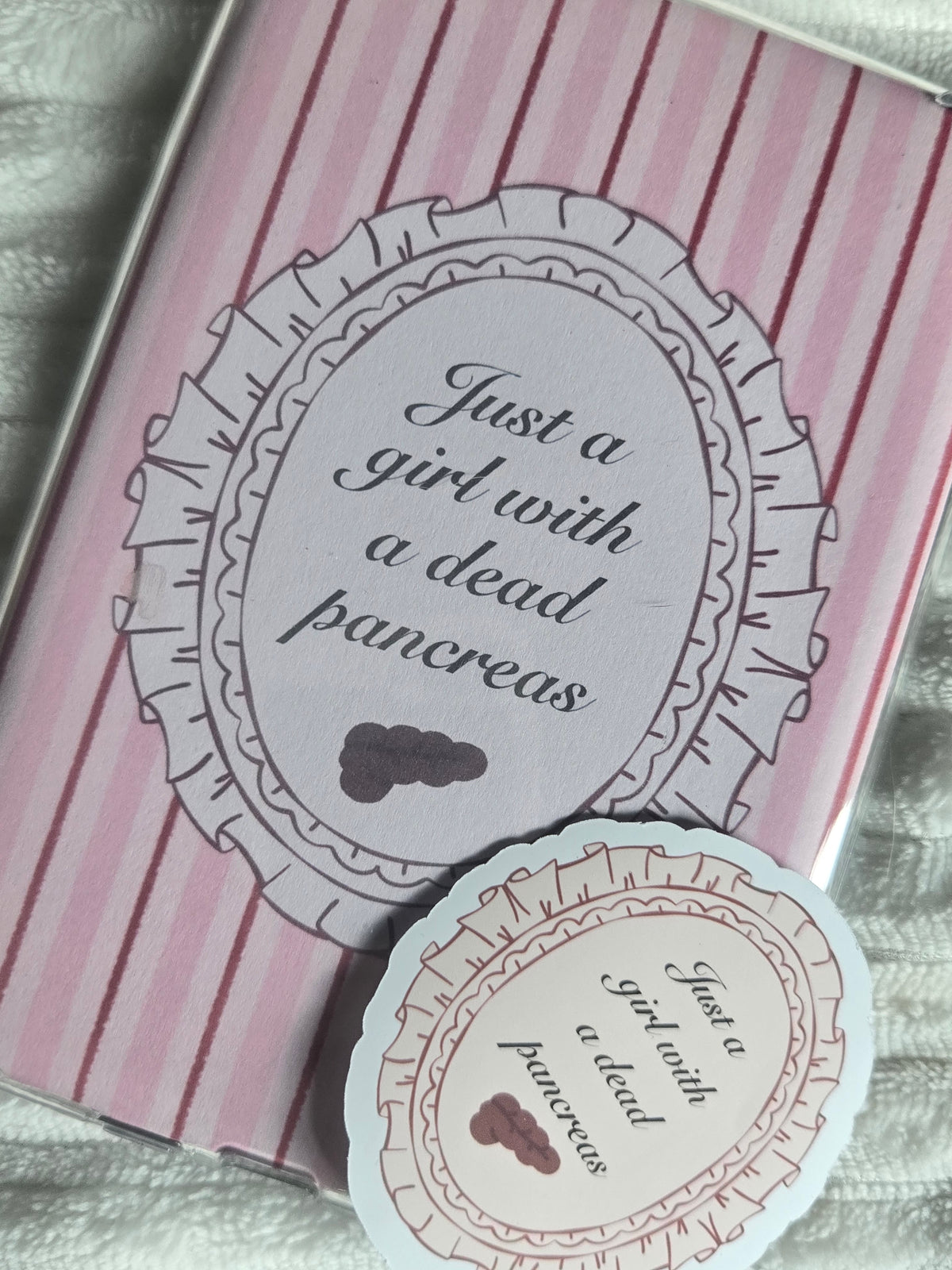 'Just a Girl With a Dead Pancreas' Coquette Diabetic Vinyl Matte Sticker – Funny T1D & Bookish Reading Tropes