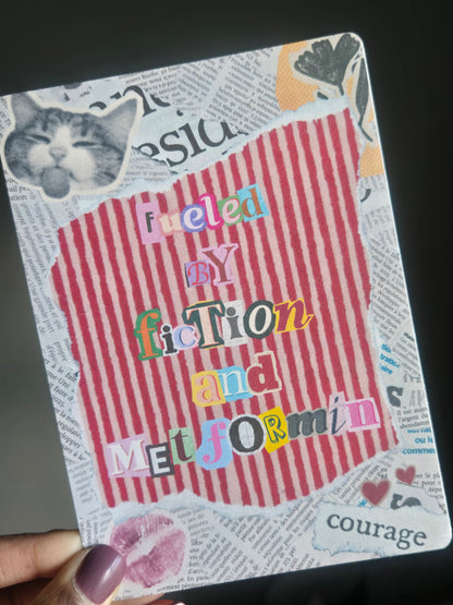 'Fueled by Fiction & Metformin' Kindle Insert – Zine Collage Case Backplate for Kindle Paperwhite