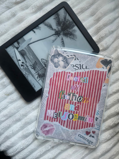 'Fueled by Fiction & Metformin' Kindle Insert – Zine Collage Case Backplate for Kindle Paperwhite