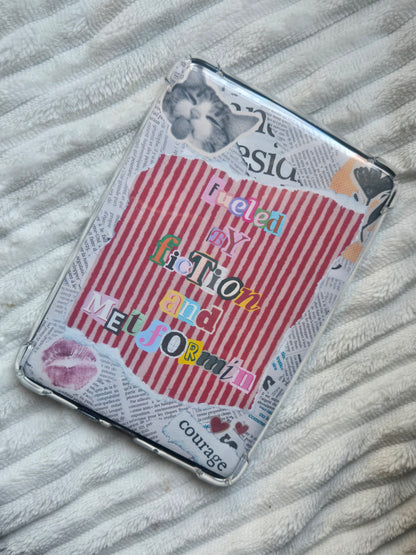 'Fueled by Fiction & Metformin' Kindle Insert – Zine Collage Case Backplate for Kindle Paperwhite