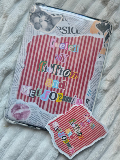 'Fueled by Fiction & Metformin' Kindle Insert – Zine Collage Case Backplate for Kindle Paperwhite